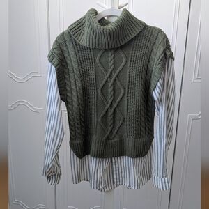 Cato Green Cowl Neck Sweater Chunky Knit